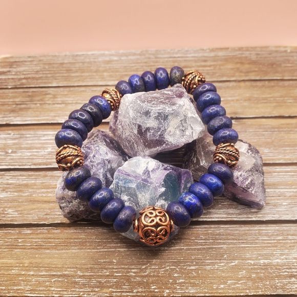 Persephone's Daughter Jewelry - Lapis Lazuli and Copper Beaded Bracelet